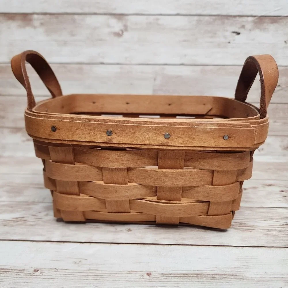 Longaberger Rectangular Tea Basket 10740 With Plastic Liner and Leather Handles
